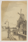 206618 Gezicht op de Gruttersdijk en de Oosterstroom te Utrecht met op de achtergrond de molen Rijn en Zon ...